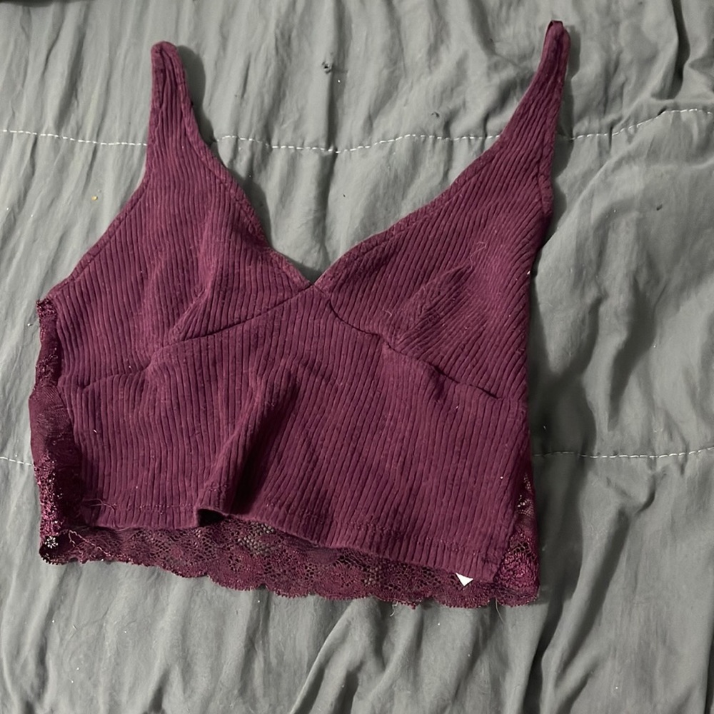 Garage Deep V , lace back cropped top